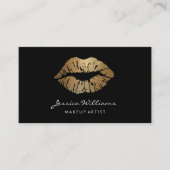 Makeup Artist Gold Lips Black Business Card (Front)