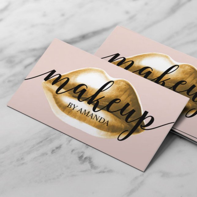 Makeup Artist Gold Lips Classy Typography Girly Business Card (Creator Uploaded)