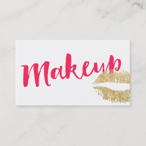 Makeup Artist Gold Lips Modern Red Script Plain Business Card