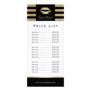 Makeup Artist Gold Lips Modern Stripes Price List Rack Card