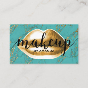 Makeup Artist Gold Lips Modern Turquoise Marble Business Card