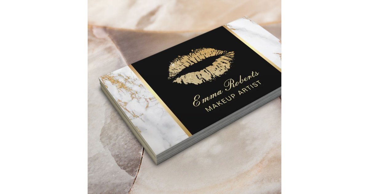 Makeup Artist Gold Lips Salon Luxury Marble Business Card | Zazzle