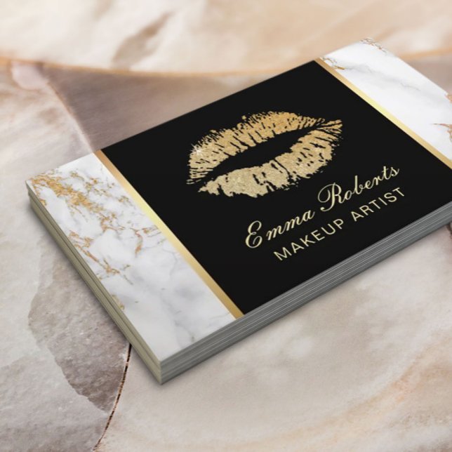 Makeup Artist Gold Lips Salon Luxury Marble Business Card (Creator Uploaded)