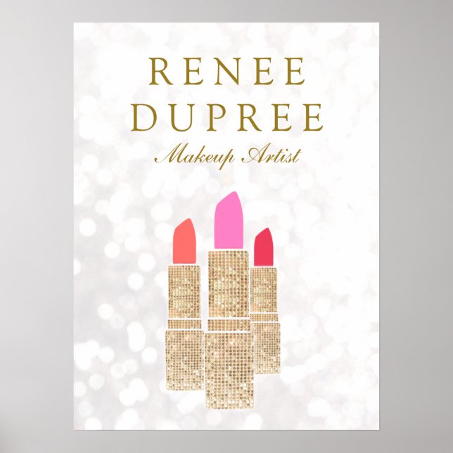 Makeup Artist Gold Lipstick Bokeh Beauty Poster (Front)