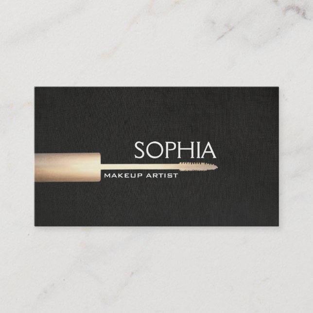 Makeup Artist Gold Mascara On Faux Black Linen 2 Business Card (Front)