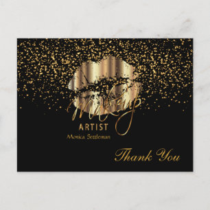 Makeup Artist Gold Metallic Lips on Black Postcard