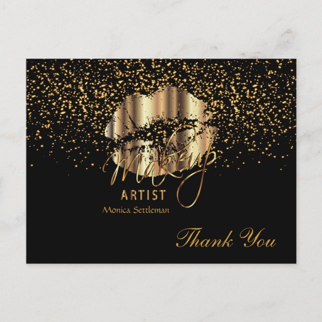 Makeup Artist  Gold Metallic Lips on Black Postcard (Front)