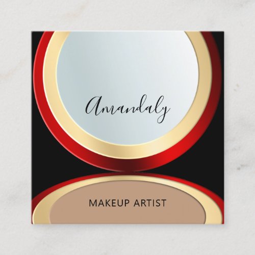  Makeup Artist Gold QR Code Logo Black Red  Square Square Business Card