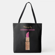 Makeup Artist Gold Sequin Glam Lipstick Salon Tote Bag