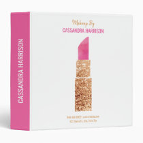 Makeup Artist Gold Sequin Watercolor Beauty Salon 3 Ring Binder