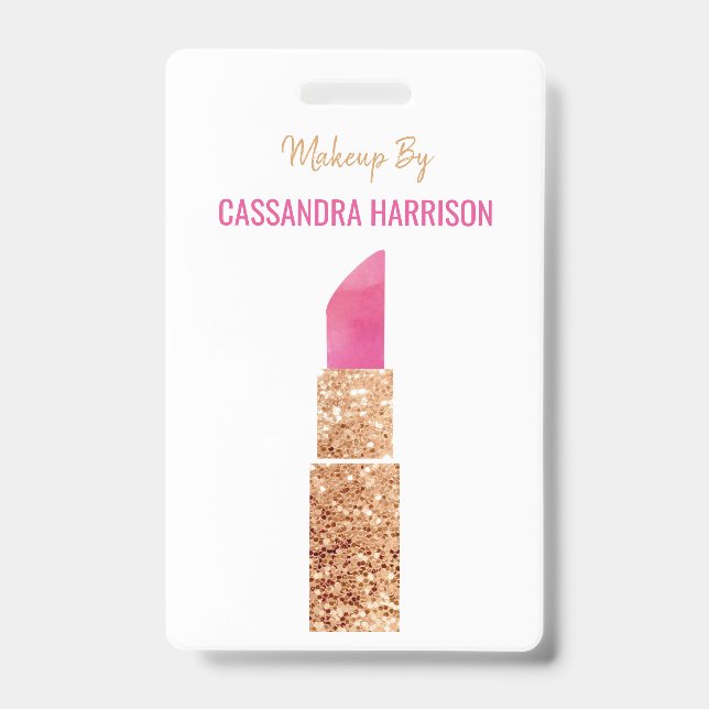 Makeup Artist Gold Sequin Watercolor Beauty Salon Badge (Front)