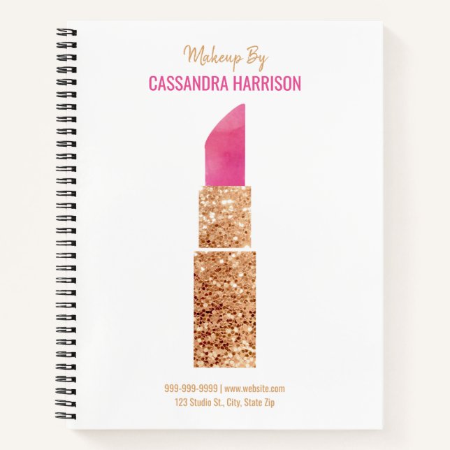 Makeup Artist Gold Sequin Watercolor Beauty Salon Notebook (Front)
