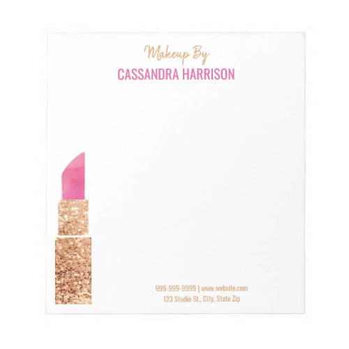 Makeup Artist Gold Sequin Watercolor Beauty Salon Notepad