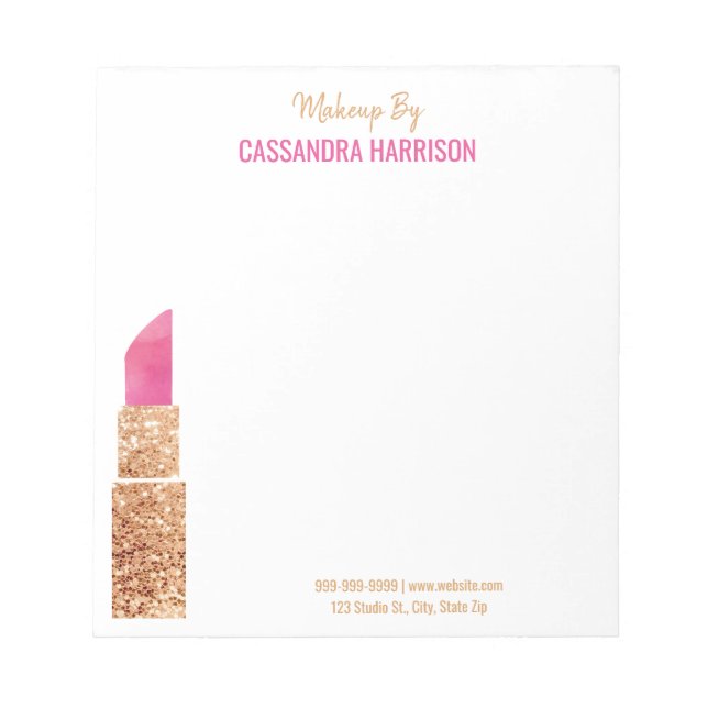 Makeup Artist Gold Sequin Watercolor Beauty Salon Notepad (Front)