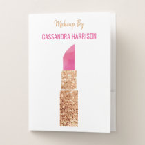 Makeup Artist Gold Sequin Watercolor Beauty Salon Pocket Folder