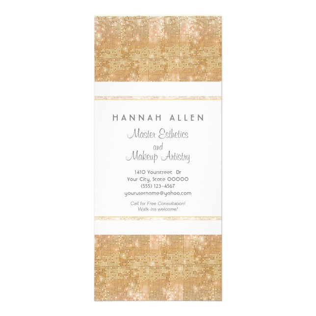 Makeup Artist Gold Sequins Rack Card (Front)