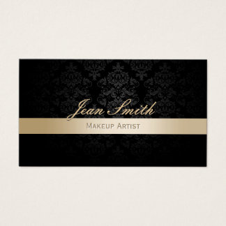Makeup Artist Gold Striped Damask Appointment Business Card