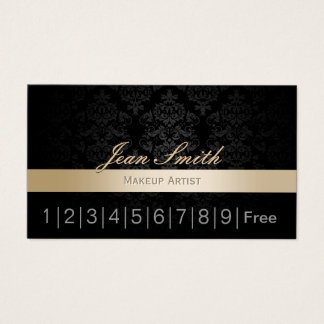 Makeup Artist Gold Striped Damask Loyalty Punch Business Card
