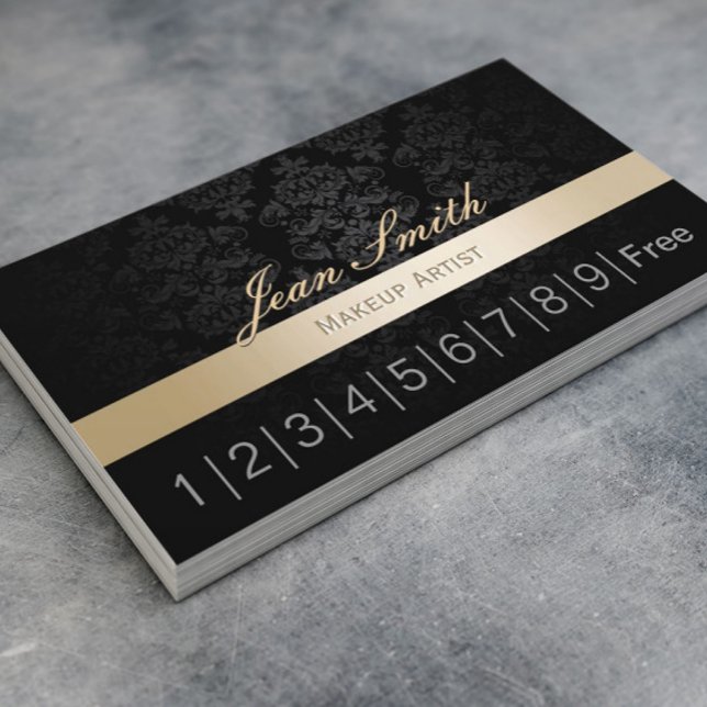 Makeup Artist Gold Striped Damask Loyalty Punch Card (Creator Uploaded)