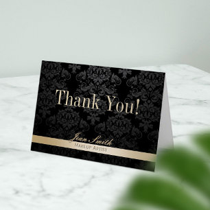 Makeup Artist Gold Striped Dark Damask Thank You Card