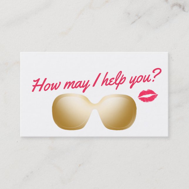 Makeup Artist Gold Sunglasses & Red Kiss Business Card (Front)