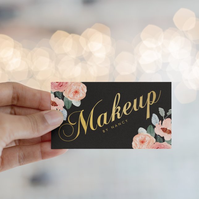 Makeup Artist Gold Typography Calligraphy Floral  Business Card (Creator Uploaded)
