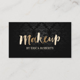 Makeup Artist Gold Typography Elegant Dark Damask Business Card