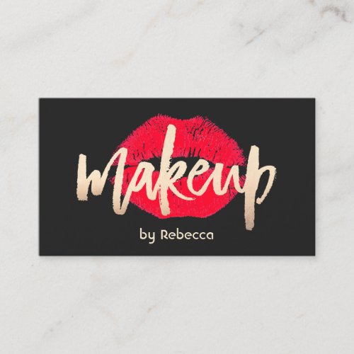Makeup Artist Gold Typography Red Lipstick Kiss Business Card