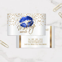 Makeup Artist Golden Confetti & Blue Lips Business Card