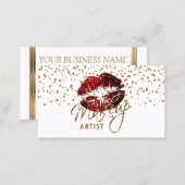 Makeup Artist Golden Confetti & Cinnamon Red Lips Business Card (Front/Back)