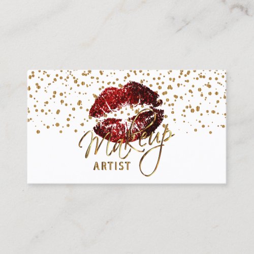 Makeup Artist Golden Confetti  Cinnamon Red Lips Business Card