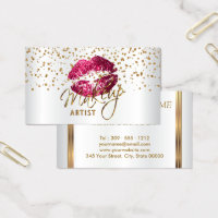 Makeup Artist Golden Confetti & Hot Pink Lips Business Card