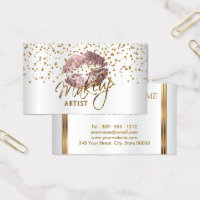 Makeup Artist Golden Confetti & Rose Lips Business Card
