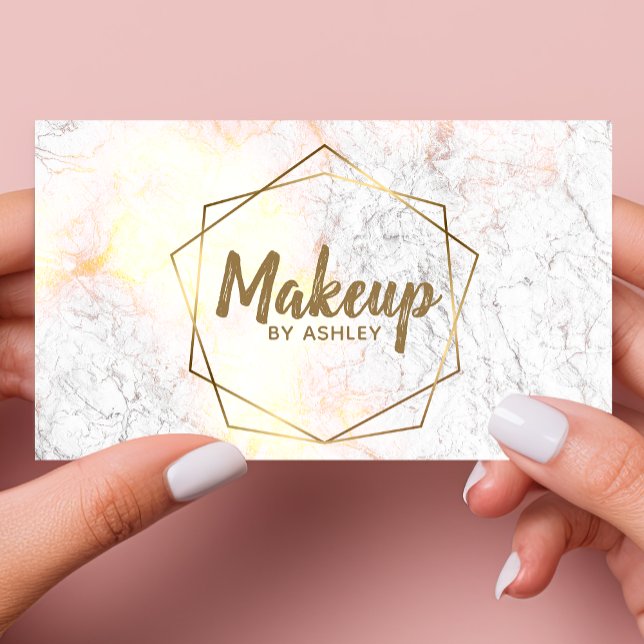 Makeup Artist Gray Marble Geometric Gold Elegant Business Card (Creator Uploaded)