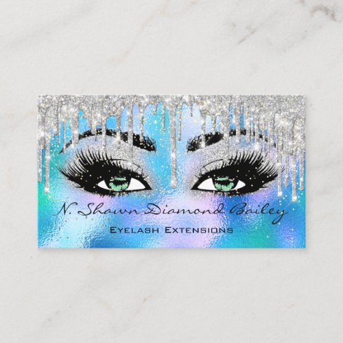 Makeup Artist Green Eyelash Blue Silver GLITTER Business Card