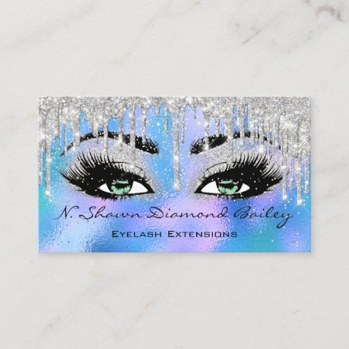 Makeup Artist Green Eyelash Blue Silver Pink Business Card