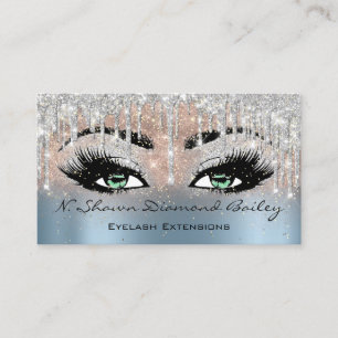 Makeup Artist Green Eyelash Blue Silver Rose Business Card