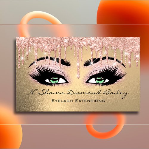 Makeup Artist Green Eyelash Rose Gold Business Card