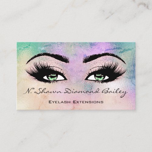 Makeup Artist Green Eyelash Rose pink Business Card