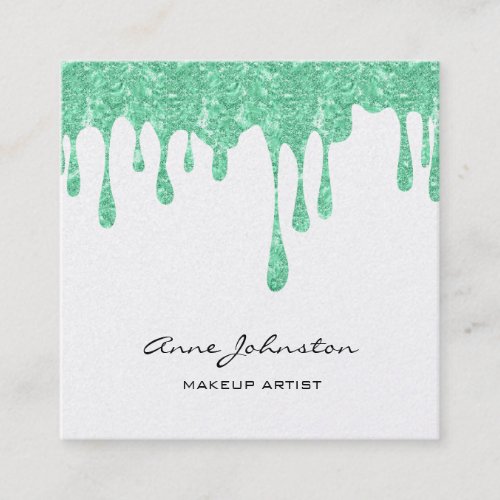 Makeup Artist Green Glitter and Sparkle Square Business Card