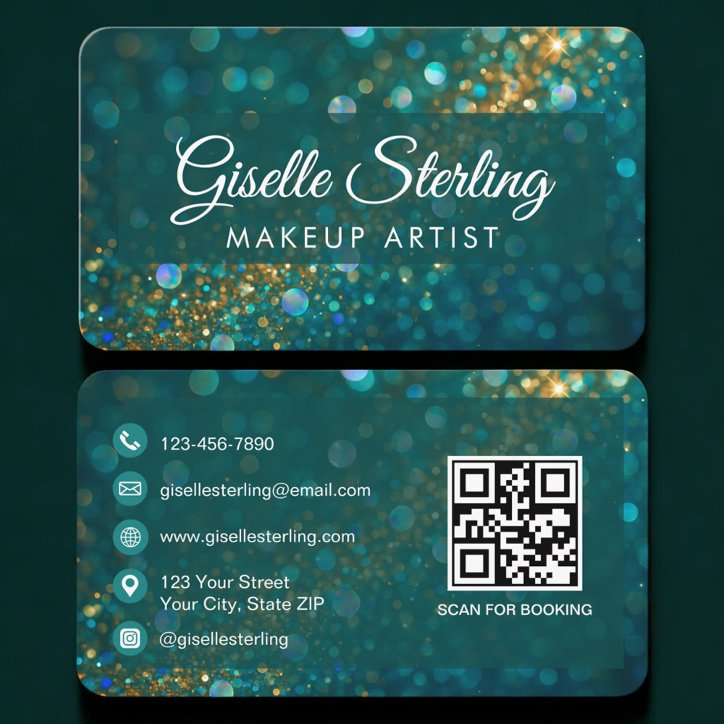 Makeup Artist Green Gold QR Code Professional Business Card