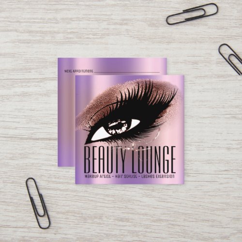 Makeup Artist Hair Eyelash Lux Rose Purple Square Business Card