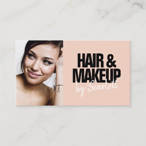 Makeup artist hair photo bold script peach pink business card
