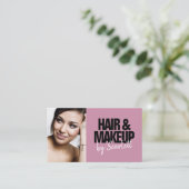 Makeup artist hair photo bold script violet purple business card (Standing Front)