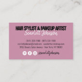 Makeup artist hair photo bold script violet purple business card (Back)