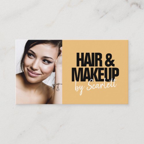 Makeup artist hair photo bold script yellow gold business card