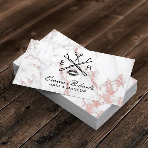 Makeup Artist Hair Salon Beauty Logo Trendy Marble Business Card