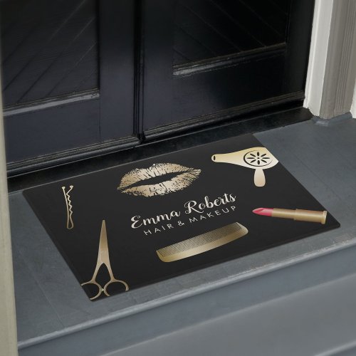 Makeup Artist Hair Salon Black  Gold Welcome Doormat