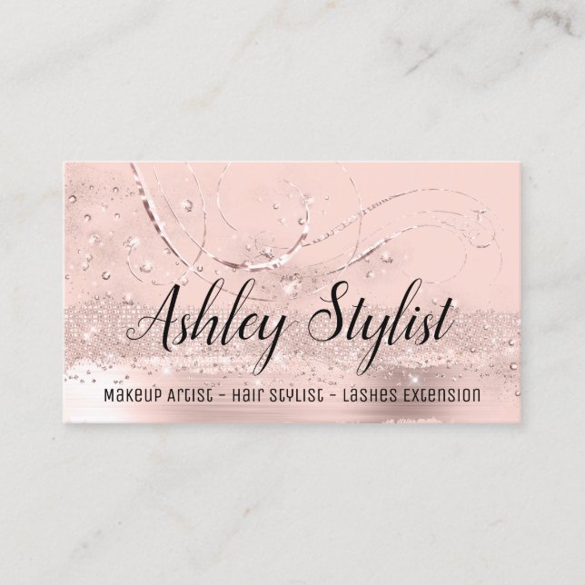 Makeup Artist Hair Salon Eyelash Scissors  Rose Business Card (Front)