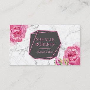 Makeup Artist Hair Salon Geometric Floral Marble Business Card